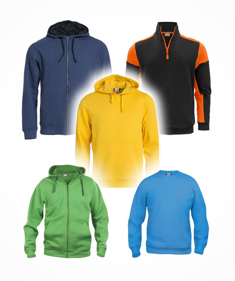 Esittelykuva huppareista painatuksella eri vaihtoehtoja